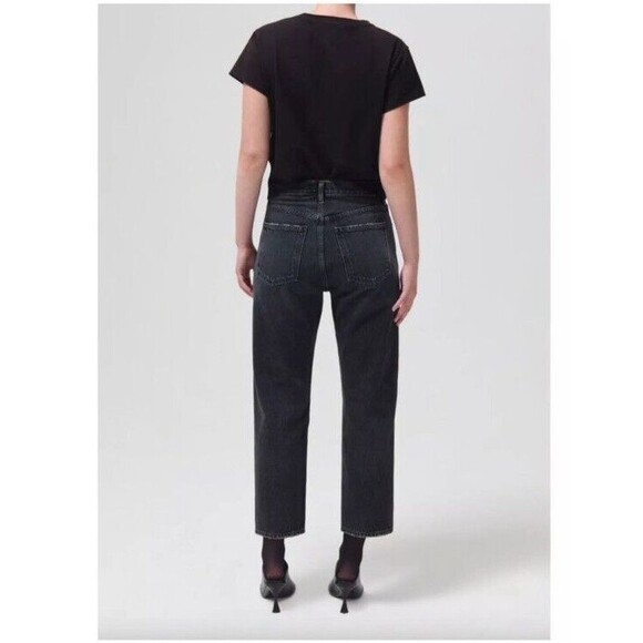 Agolde Jeans Size 32 Black 90s Low Rise Vintage Straight Paradox Button Fly Crop - Picture 4 of 16
